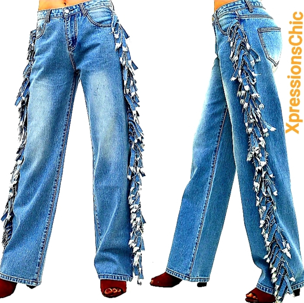 Sassy Distressed Fringe💙 Jeans💙 - Picture 2 of 4